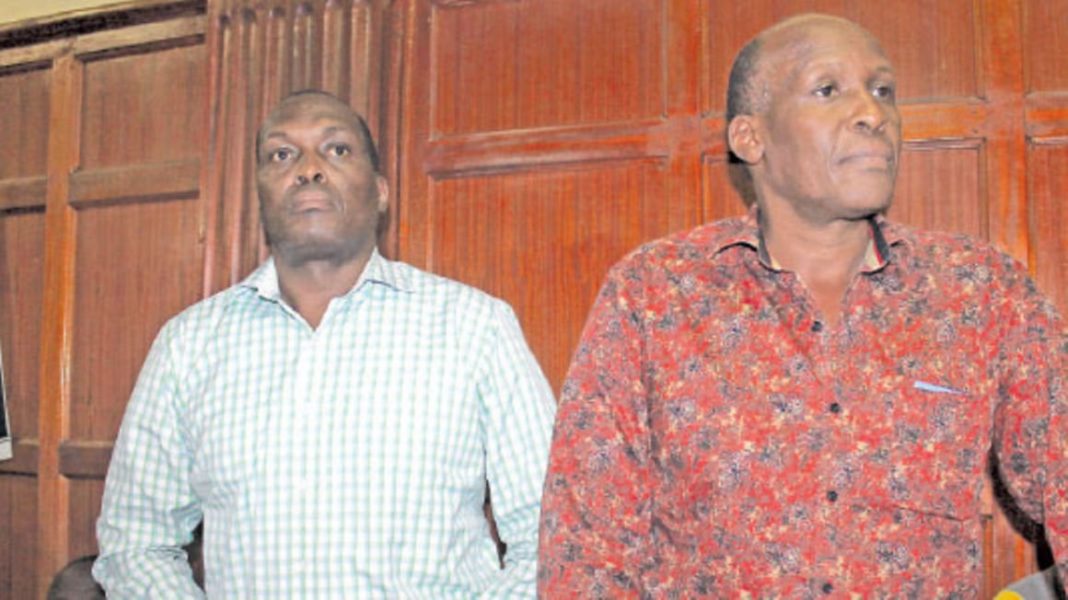 Stephen Mukuha (right) and George Gachwe in court in 2016. [Photo/ Courtesy]
