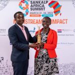 Agrotech Plus founder Elisha Caleb and Operations Leader Sharon Chacha after they were recognised by Sankalp and the World Bank’s Global Index Insurance Facility (GIIF)