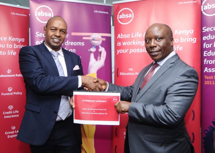 From left to right, Absa Life Assurance Kenya (ALAK) Managing Director Waiguru Githanji and Hisa Africa Insurance Agency Chief Executive Officer, Alfred Mathu, during the signing of a product distribution agreement between the two companies.
