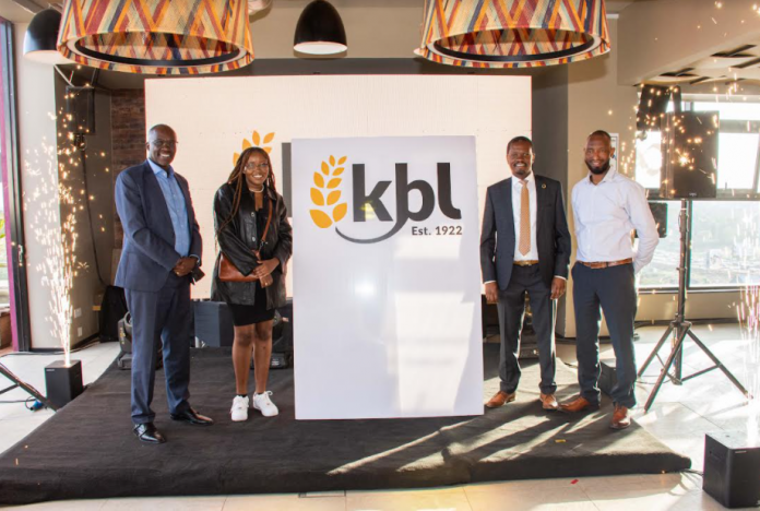 From left: John Musunga, Managing Director KBL, Anne Catherine Njuhi, winner of the KBL Got Skillz logo competition, Eric Kiniti, Group Corporate Relations Director EABL and David Kimondo, Head of Communications EABL, during the unveiling of KBL's new logo.