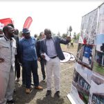 Architect Oscar Ogunde (right) from Symbion Consulting Group takes the Kisumu County Governor, H.E. Prof. Peter Anyang' Nyong'o and CFAO Motors management led by the Chairman & Country Delegate Amb. Dennis Awori , through the new showroom's exterior and interior design. The new 3,600 square metre CFAO Motors Kisumu showroom will take 12 months to complete adding 40% more space from the current operations in Kisumu.