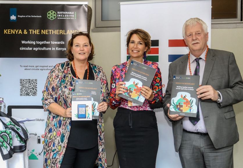 L-R: Ingrid Korving, Agricultural Counsellor for Kenya and Tanzania, Karin Boomsma, Director of Sustainable Inclusive Business – Kenya, Maarten Brouwer, The Netherlands Ambassador to Kenya, launching the report in Nairobi on Wednesday, 6th April.