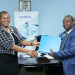 KEMSA Chief Executive Officer Terry Ramadhani receiving the instruments of office from immediate Acting CEO Mr John Kabuchu