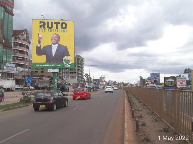 A billboard mounted by Magnate Ventures for Deputy President William Ruto's presidential campaign. Other candidates for various seats who have engaged the firm include Richard Ngatia, Mwangi wa Iria and Aisha Jumwa. [Photo/ ghanamma)