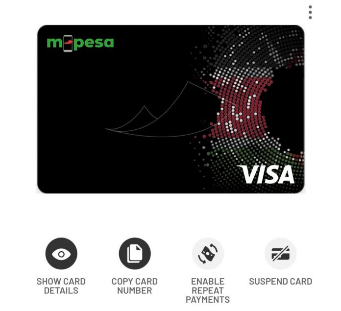 The M-Pesa Visa Card as displayed on the M-Pesa app. It is a virtual card.