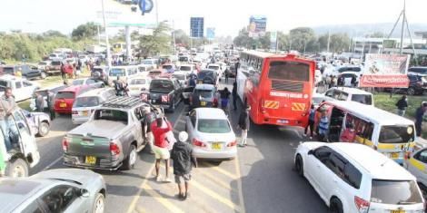 A traffic pile-up on the Nairobi-Nakuru highway in June 2021. [Photo/ Standard]