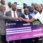 On hand to receive the dummy cheque at the ceremony on Tuesday, 12th July were club chairman Ambrose Rachier and secretary general Sam Ocholla.