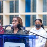 Bianca Wanjiku during the handover ceremony with KNH team