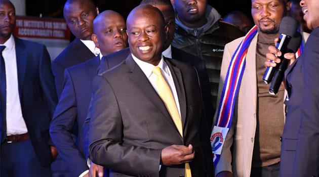 Kenya Kwanza Deputy Presidential candidate Rigathi Gachagua, William Ruto's running mate in the August polls, arriving for the Deputy Presidential debate on Tuesday, July 19, 2022/. [Photo/ CFM]