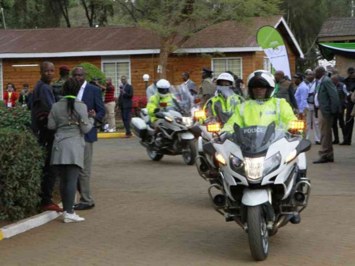 Part of a leader’s escort at the Bomas of Kenya national tallying centre in Nairobi ahead of the IEBC’s announcement on the presidential election, August 11, 2017. /MONICAH MWANGI