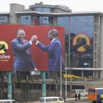 President Uhuru Kenyatta and DP William Ruto, now President-elect, pictured on a billboard outside Jubilee headquarters before their fall-out in 2018. [Photo/ Radio Africa Group]