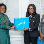 Ministry of Health Principal Secretary Susan Mochache (left) with Johnson & Johnson’s Head of Government Affairs & Policy, Ms Idah Asin and Country Manager Queenter Owuonda (right)