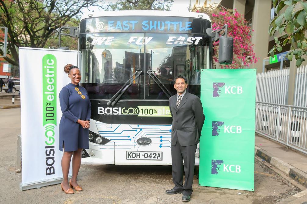 KCB Bank Director Corporate Banking Esther Waititu shares pleasantries with Jit Bhattacharya, CEO and Co-Founder at BasiGo during a Partnership event in Nairobi.