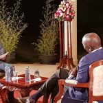 NTV anchor Mark Masai in a past interview with President William Ruto. In a televised December 2018 interview, former President Uhuru Kenyatta promised to avail a copy of the SGR contract to NTV news anchor Mark Masai before reneging citing advice from the Attorney-General.