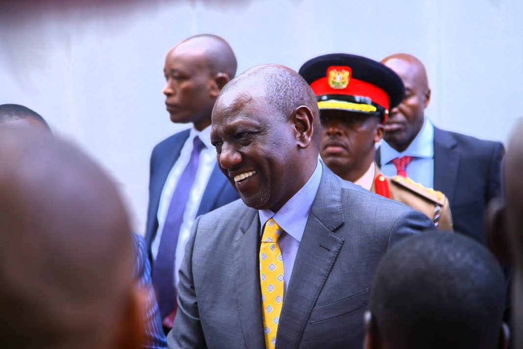 President William Ruto arriving at the Kenya National Chamber of Commerce and Industry (KNCCI) Annual General Meeting in Nairobi on November 10, 2022. He was accompanied by DP Rigathi Gachgua, KNCCI President Richard Ngatia, Trade CS Moses Kuria and Foreign Affairs CS Alfred Mutua among others. [Photo/ KBC]