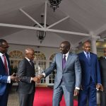 President William Ruto with the CEOs of Safaricom, NCBA and KCB as well as the CBK Governor at an event on September 28. [PHOTO | DIANA NGILA | NMG]