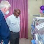 Safaricom Foundation Chairman, Joe Ogutu (Right) and Dutch Ambassador to Kenya, Maarten Brouwer (Left) at the renovated newborn unit at the Homa Bay County Referral Hospital.