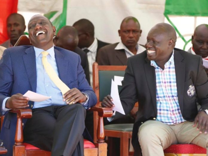 David Lang'at (r) pictured sharing a moment with President William Ruto at a past function.