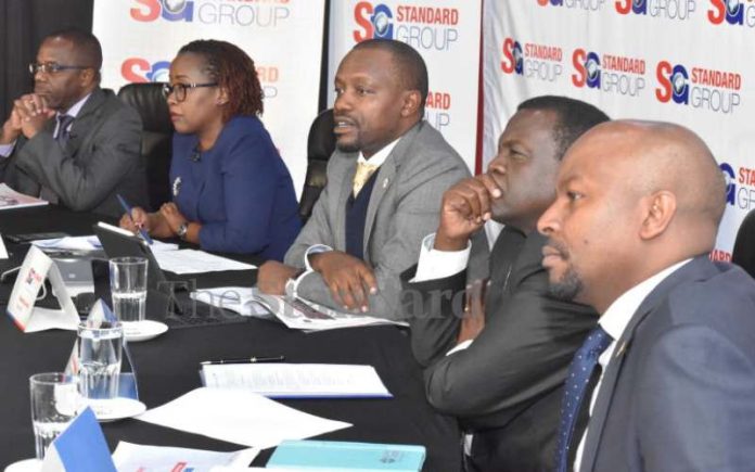 From left: PWC External Auditor Richard Njoroge, SG Group Company Secretary Millicent Ngetich, Group CEO Orlando Lyomu, Board Vice-Chairman Dr Julius Kipngetich and Group Chief Finance Director Joseph Kiruri during the company's 104th AGM. [Samson Wire, Standard]