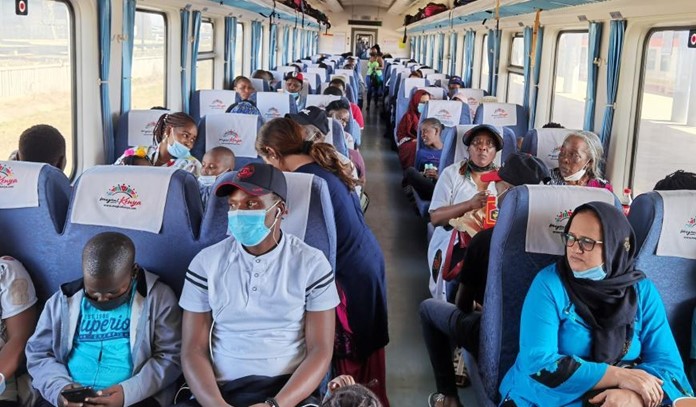 Passengers on the Madaraka Express. The 480-km Standard Gauge Railway (SGR) was launched in 2017. [Photo/ KNA]