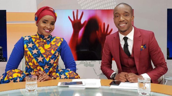 Lulu Hassan and Rashid Abdallah on set at Citizen TV. [Photo/ NMG]