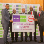 Ministry of Lands, Public Works, Housing and Urban Development Cabinet Secretary, Zacharia Mwangi Njeru (centre), Acorn Holdings Chief Executive Officer, Edward Kirathe (left) and Absa Bank Kenya Interim Managing Director and CEO, Yusuf Omari, at the Acorn-Absa affordable housing partnership announcement in Nairobi on Wednesday, February 8, 2023.