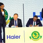 Haier's Leon Chi and Yanga President Hersi Said when they signed the sponsorship deal on January 30, 2023. [Photo/ Diramakini]