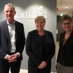 Norfund CEO Tellef Thorleifsson (left) with Norwegian Development Minister Anne Beathe Tvinnereim and Norfund Chairperson Olaug Svarva (right).