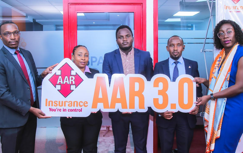 L-R, AAR Insurance GCEO, Dr. Patrick Gatonga, Head of Risk & Compliance Graceanne Kamau, Head of Strategy & Innovation, Wesley Too, Principal officer, Justine Kosgei, and Group Head of Brand Marketing & Communication Sheila Owiti, during the launch of AAR 3.0 innovation hub.