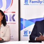 Military Wives Association of Kenya Chair Tabitha Kibochi & The Family Group Foundation Chair Dr. Francis Muraya during the signing ceremony of the Ksh10 million partnership set to provide technical and vocational skills to 100 dependents of the Kenya Defence Forces servicemen and women.