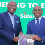 From left, Safaricom Foundation Chairman Joseph Ogutu and Safaricom PLC CEO Peter Ndegwa unveil the new Safaricom Foundation 2023-2026.