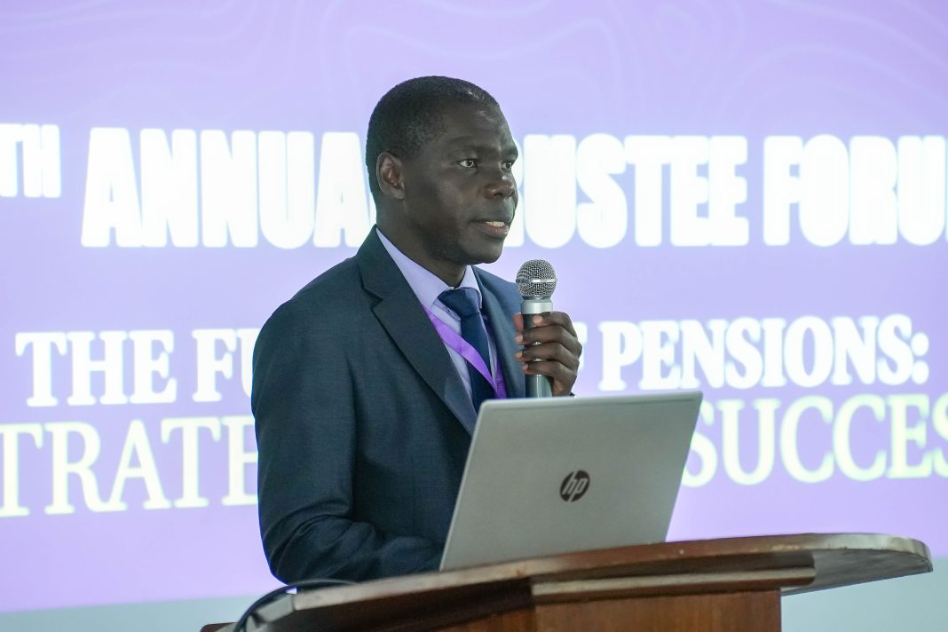 Simon Wafubwa, CEO Enwealth Financial Services, speaking at the Enwealth Annual Trustees Forum in Mombasa on April 26th, 2023