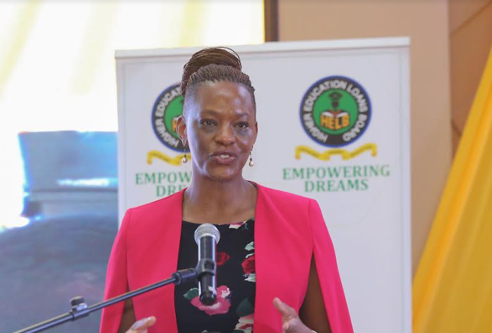 Safaricom PLC, Chief Financial Services Officer, Esther Waititu (left) addresses delegates at the official launch of HELB M-PESA mini app at the Lake Naivasha Resort earlier today.