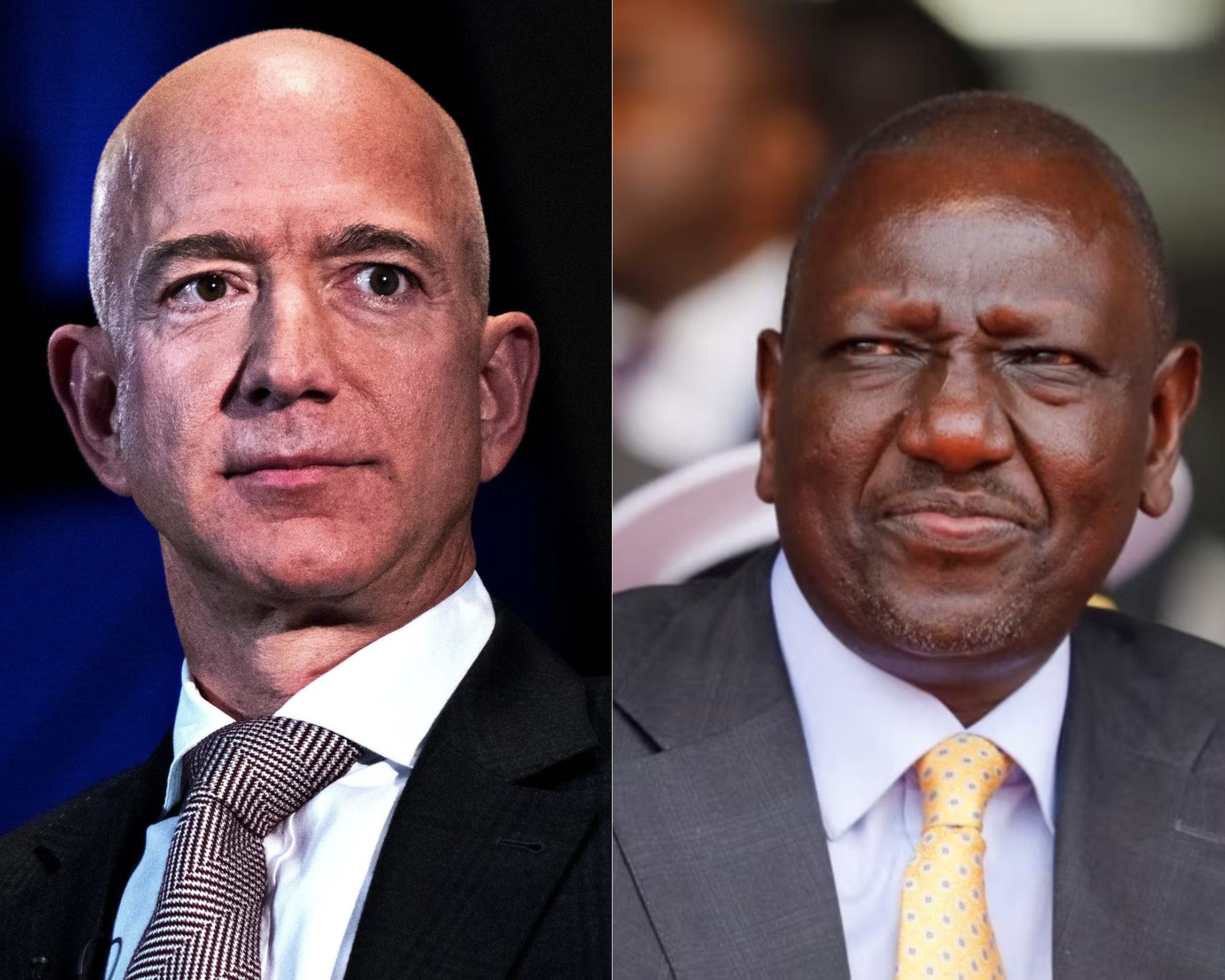 Amazon founder Jeff Bezos (l) and President William Ruto. [Photo/ BT]