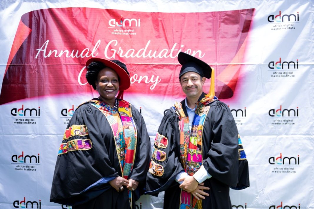 Dr. Laila Macharia - CEO and Co-Founder, ADMI and Mr Vladimir Lavado Hernandez, Former Bureaux Chief in Africa at BBC News, pose for a photograph during ADMI's recent graduation ceremony.