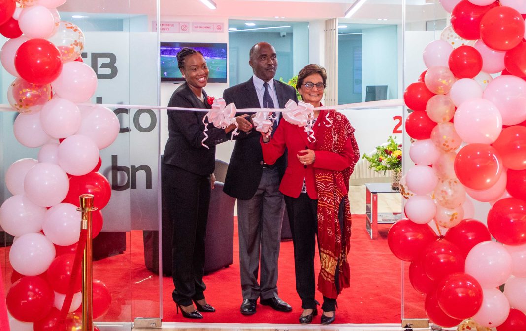 Dorothy Imali Branch Manager Westgate Branch(left) Linus Gitahi Chairman DTB (Centre) and Nasim Devji CEO DTB Group (Right) during the opening ceremony of the DTB Westgate Mall Branch in Nairobi