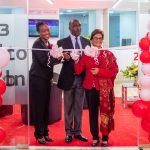 Dorothy Imali Branch Manager Westgate Branch(left) Linus Gitahi Chairman DTB (Centre) and Nasim Devji CEO DTB Group (Right) during the opening ceremony of the DTB Westgate Mall Branch in Nairobi