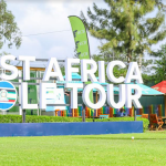 KCB Group Director, marketing and Communications Rosalind Gichuru tee off during the official launch of the second edition of KCB East Africa Golf Tour at Railways Golf Club.