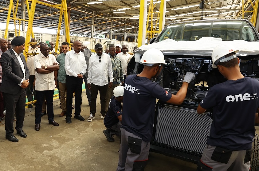 CFAO Motors Kenya MD Arvinder Reel with President WIlliam Ruto at the Toyota Fortuner Assembly line commissioning in Mombasa in July 2023