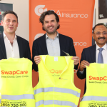 L-R: Joseph Hurst-Croft, CEO of ARC Ride, Pieter Prickaerts, CEO of M-TIBA, and Vijay Srivastava, Group CEO of GA Insurance, at the launch of SwapCare.