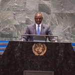 President William Ruto speaking during the Summit of the Future plenary at the United Nations General Assembly Hall in New York, United States.