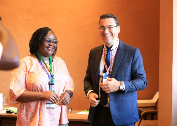 Angela Sanja - Access to Energy Sales Manager, Schneider East Africa and Thomas Bonicel - Access to Energy Commercial Director, Middle East & Africa, Schneider during a press conference on the sidelines of the Alliance for Rural Electrification Energy Access Investment Forum (EAIF) in Uganda