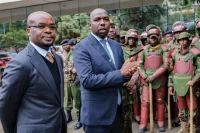 Interior CS Kipchumba Murkomen and his PS Dr Raymond Omollo addressing police officers after Saba Saba protests on July 7, 2025.