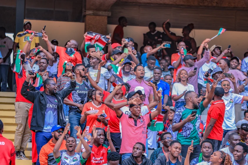 Fans cheering Harambee Stars during CHAN 2024 match vs Morocco