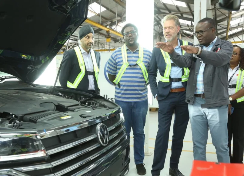 General Manager KVM Moses Abiero, German Embassy officials Alexander Fierley and Pius Ogola Ongoo, and CFAO Mobility MD Arvinder Reel during a visit to KVM, where Kenya and Germany renewed cooperation to boost the local automotive sector.