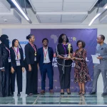 USIU’s Azza Mohamed, Jane Gititu, Shanice Muthoni, Samuel Mbugua, Antoinette Bonita, Mary Njoki (Glass House PR), and Tenda Mtana (Chief of Party, Kaya Advisory), during the award ceremony of the University PR Challenge held at the Aga Khan University, Nairobi. USIU emerged the winner, with Strathmore University finishing second, Mount Kenya University (MKU) securing third, and Riara University placing fourth.