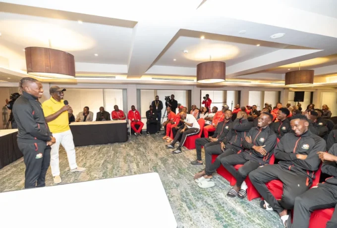 President William Ruto with Harambee Stars players and officials at State House Nairobi