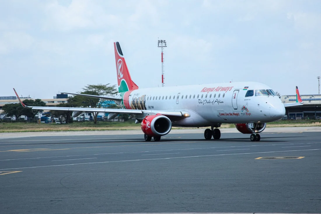 A Kenya Airways plane taxi at the airport. PHOTO/@KenyaAirways/X