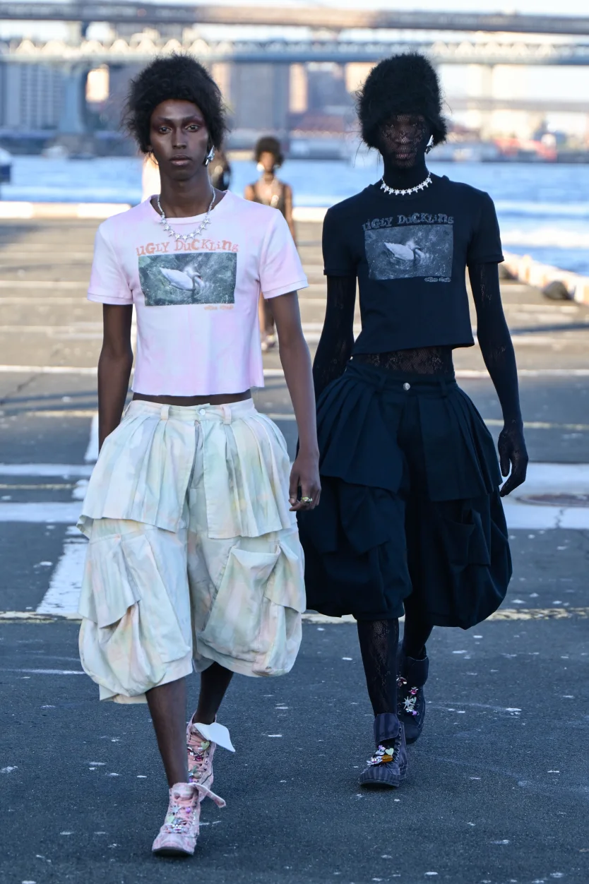 Collina Strada models — and their shadow selves — walked a Manhattan pier just before sunset. Giovanni Giannoni Getty Images Collina Strada models — and their shadow selves — walked a Manhattan pier just before sunset. Giovanni Giannoni Getty Images