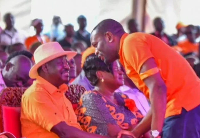 ODM Party leader Raila Odinga and Secretary General Edwin Sifuna at a past event. PHOTO/AzimioTV